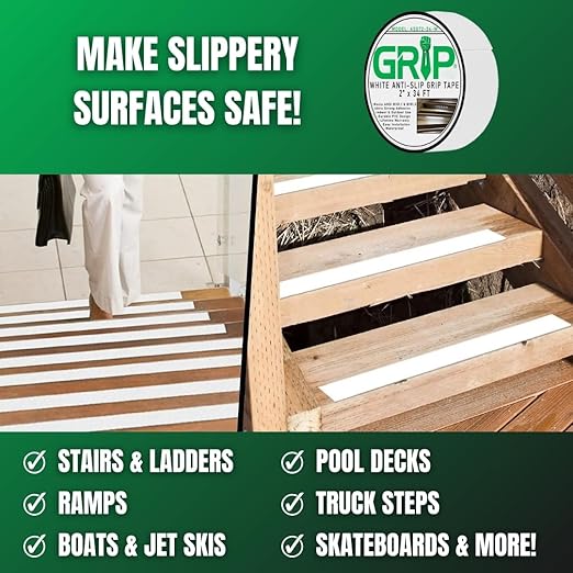 GRIP Anti Slip Tape - 80 Grit High Traction Non-Slip Tape for Stairs, Ramps, Floors, Indoor/Outdoor Use, Easy Cut & Apply, Durable for Heavy Traffic Areas (2" x 34')