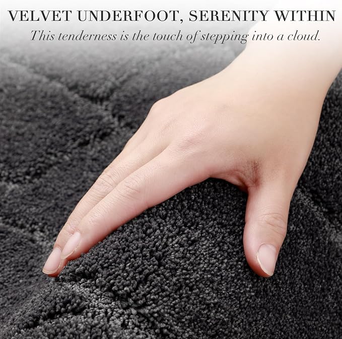 Large Bathroom Rugs Runner, 24x59 Extra Soft Absorbent Shaggy Long Bath Mats, Non-Slip Machine Washable Modern Bath Carpet Runner for Bathroom Laundry Room Kitchen (Charcoal)