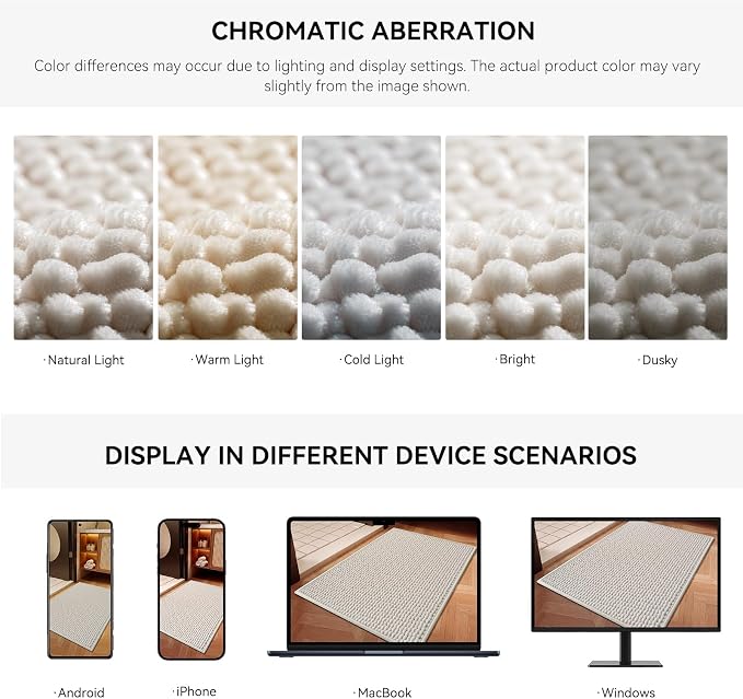 20x32 Extra Soft Chenille Bathroom Rugs - Non Slip Quick Dry Absorbent & Washable Bath Mat, Thin Low Profile Fit Under Door, Shower Mat for Outside Shower - Beige