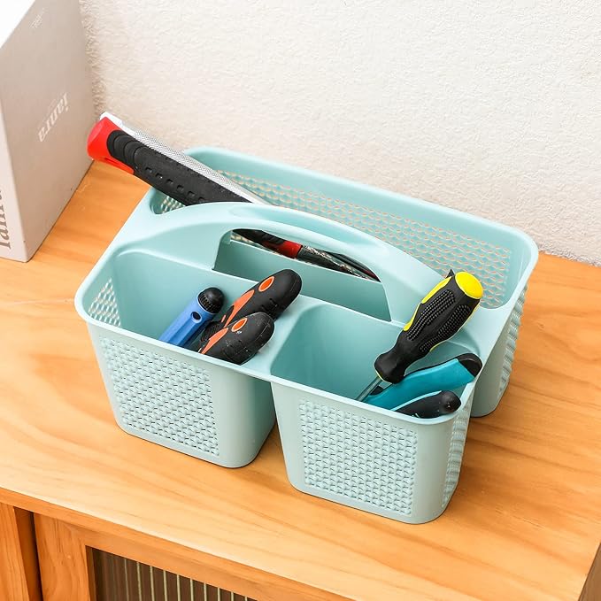 UUJOLY Plastic Portable Shower Caddy, Cleaning Shower Basket with Handle Compartments Storage Organizer for Bathroom Kitchen College Dorm Sink, Blue