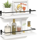 RICHER HOUSE White Bathroom Shelves, Small Floating Wall Mounted Shelf for Bathroom Decor, Guard-Rail Wood Shelving Organizer Over Toilet Kitchen Storage Shelves Set of 2 - White