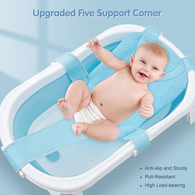 Colorlife Baby Bath Seat Support Net Infant Bathing Seat Support Mat, Adjustable Comfortable Non-Slip Five-Pointed Baby Shower Net Bathtub Sit Up Mesh for Newborn 0-12 Months-Light Blue(No Bathtub)