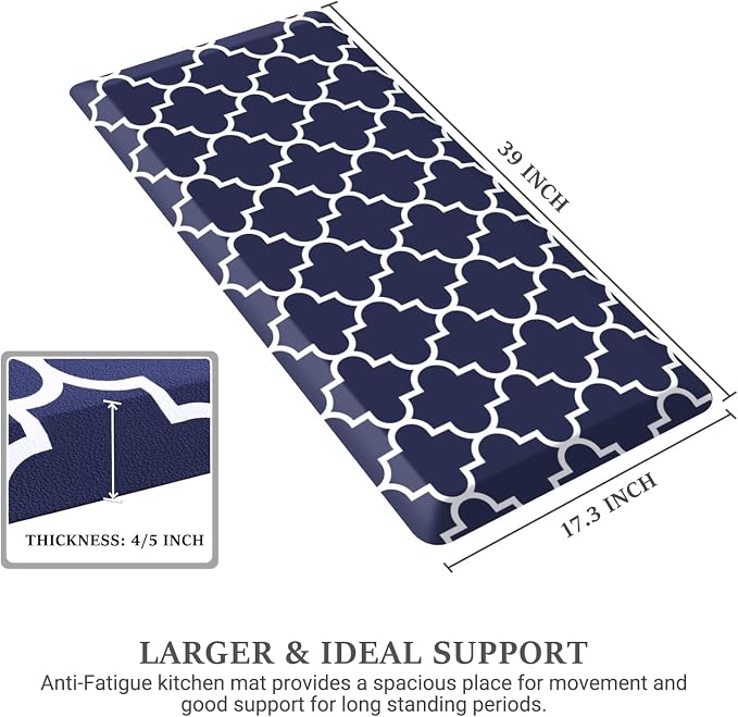 WISELIFE Kitchen Runner Rugs Anti-Fatigue mats - 4/5 Inch Non Slip Waterproof Ergonomic Comfort Mat for Kitchen, Floor Home, Office, Sink, Laundry (17.3"x 39",Blue)
