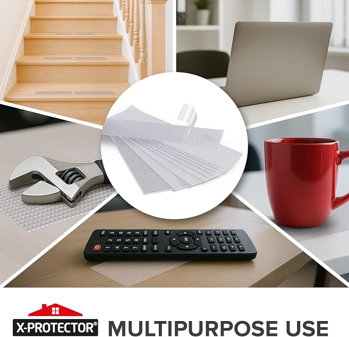 X-Protector Rubber Grip Tape Strips - 10 PCS Pack of Non-Abrasive Grip Stickers - 2"x8.5" Heavy-Duty Non Slip Adhesive Strips - Clear Waterproof Rubberized Grip Tape for Handles!