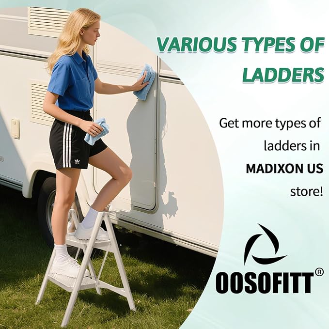 2 Step Ladder Folding Step Stool, Heavy Duty 330 Lbs Load Stepladder, Small Kitchen/Closet Ladder for Adults/Kids, Lightweight Step Ladder 2 Step Folding with Anti-Slip Wide Pedal for Home Off White