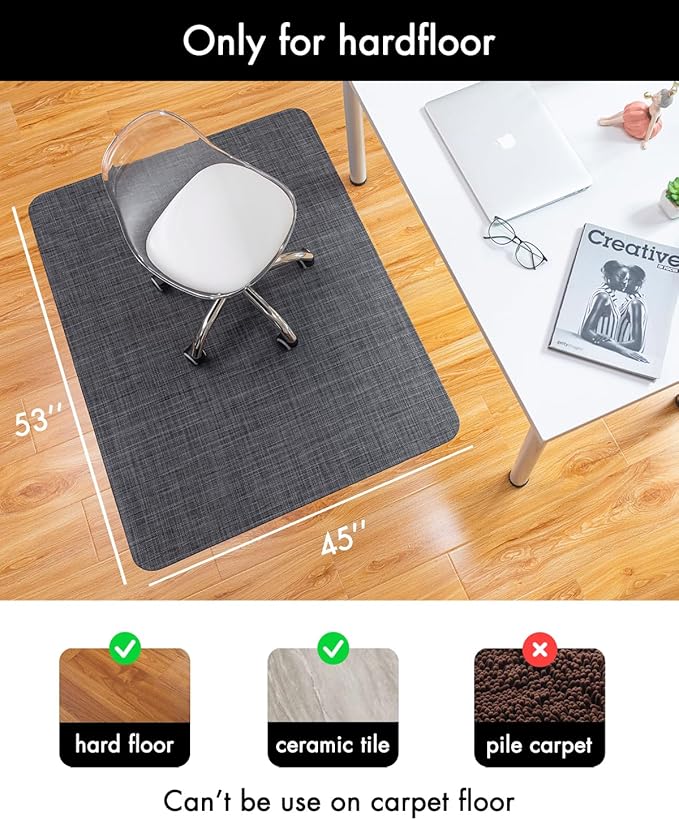Baroyal Office Chair Mat for Hardwood Floor Under Desk Computer Rolling Chair Mat for Wood/Tile Floor Non-Slip Heavy Duty Desk Rug PVC Plastic Hard Floor Protector 45"x 53" (Cool Grey)