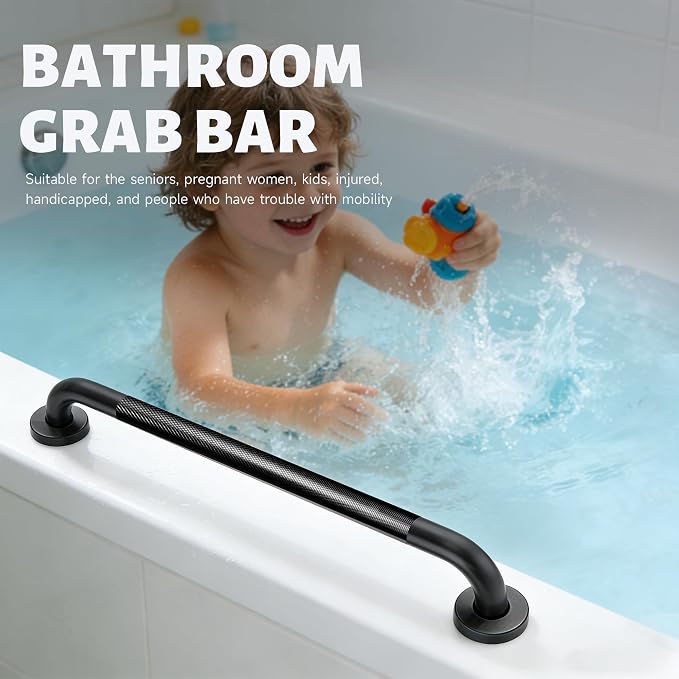 24 Inch Shower Grab Bar 1.25" Dia, 2 Pack Black Anti Slip Bathroom Grab Bar, 304 Stainless Steel Knurled Handicap Grab Bars, Safety Support Handrail,Bath Shower Handle for Elderly Injury Senior