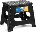 Korpai 11" Folding Step Stool for Adults and Kids Holds Up to 300 lbs,Non-Slip Folding Stools with Portable Handle, Compact Plastic Foldable Step Stool for Bathroom,Bedroom, Kitchen Black, 1PC