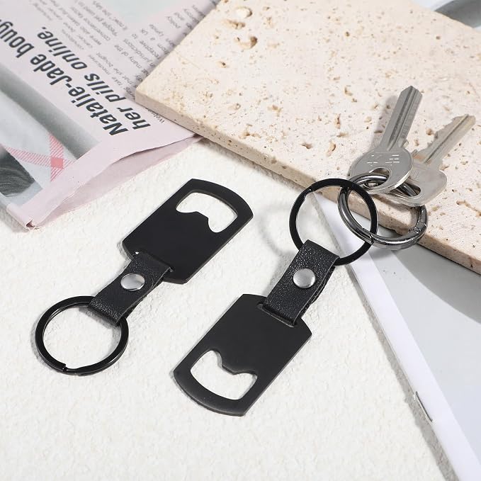 2 Pcs Key Chain Bottle Opener Stainless Steel Flat Bottle Opener Keychain Small Beer Openers Bar Keys for Bartender Black Metal Portable Key Chain Bottles Openers for Bar Restaurant