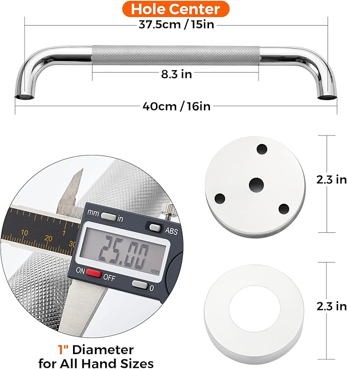 Grab Bars for Shower, 2 Pack 16-Inch Anti Slip Shower Handles for Elderly, Safety Shower Grab Bar, Stainless Steel Handicap Grab Bars for Bathroom (Polished Nickel 1" Diameter)