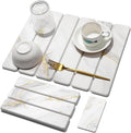 Small Stone Dish Drying Mat for Kitchen Counter, 15.7"×12" & 8"x4" Quick Dry Stone Mats, Foldable Water Absorbing Diatomaceous Earth Drying Dish Pad for Countertop Bottles Utensils Cup(Gold White)