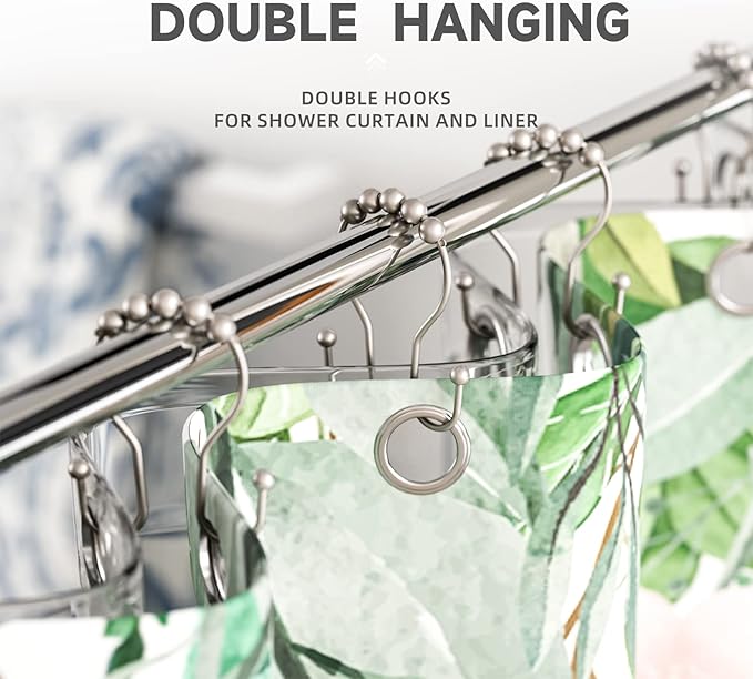 Bathway Shower Curtain Hooks Rust Proof Shower Curtain Rings, Smooth Glide Double Hook Shower Curtain Hooks,Shower Hooks for Shower Curtain Matte Nickel Shower Rod Hooks Shower Curtain Hangers 12Pcs