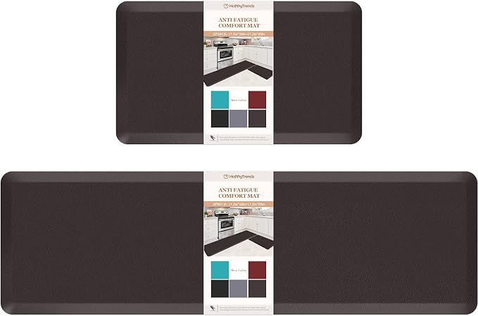 HappyTrends Kitchen Mat,17.3"x28"+17.3"x60" Chocolate, Cushioned Comfort Anti-Fatigue Waterproof Floor Mat Kitchen Rugs, Thick Perfect Ergonomic Foam Standing mat for Kitchen, Home, Office, Laundry