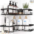 Sakugi Corner Shower Caddy - 2 Pack, Adhesive Shower Organizers, Rustproof Stainless Steel Shower Shelves with 8 Hooks, No Drilling Bathroom Organizers and Storage Racks, Space-Saving, Black, Large