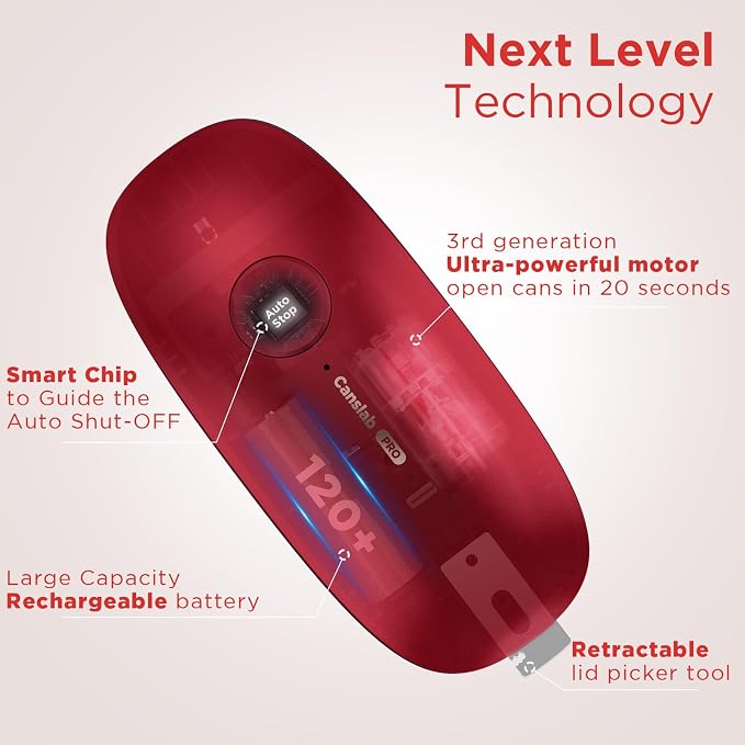 Canslab Ultrablade PRO Auto Stop USB Rechargeable Can Opener for Kitchen for Seniors with Arthritis, Long Battery Life, Handfree One Touch, Side Cut for Smooth Edge, Wall Mounted Small Size, Red