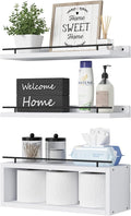 WOPITUES Floating Shelves for Wall with Cube Shelf, Wall Shelves with Metal Rail for Decor, Bathroom Organizers and Storage, Over Toilet Shelves for Bathroom, Toilet Paper-White