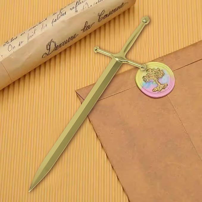 Honbay 1PCS Sword-Shaped Letter Opener Knife Letter Opening Tool Zinc Alloy Envelope Slitter Metal Envelope Opener Sword Envelope Open Tool Mail Opener for School Home Office Mail Supplies (Gold)