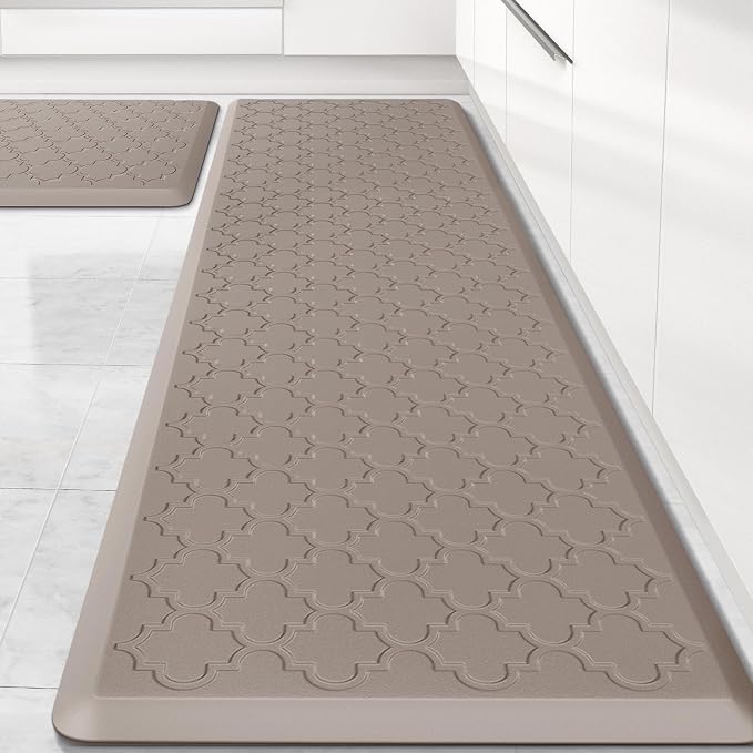 Kitchen Mat [2 PCS] Cushioned Anti-Fatigue Floor Mat Water Resistant Non-Skid Kitchen Mats and Rugs Ergonomic Comfort Foam Kitchen Rugs Standing Mat for Floor Office Sink (Khaki,20"x30"+20"x60")