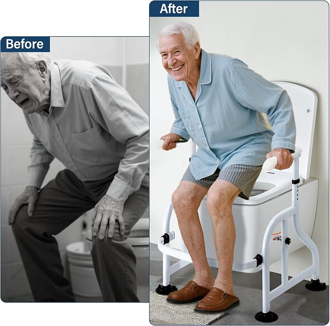 Neoaider Toilet Safety Rails with Adjustable Handrails, 300 Lbs Weight Capacity Toilet Rails, Toilet Safety Frames & Rails for the Elderly, Pregnant Women, Patients
