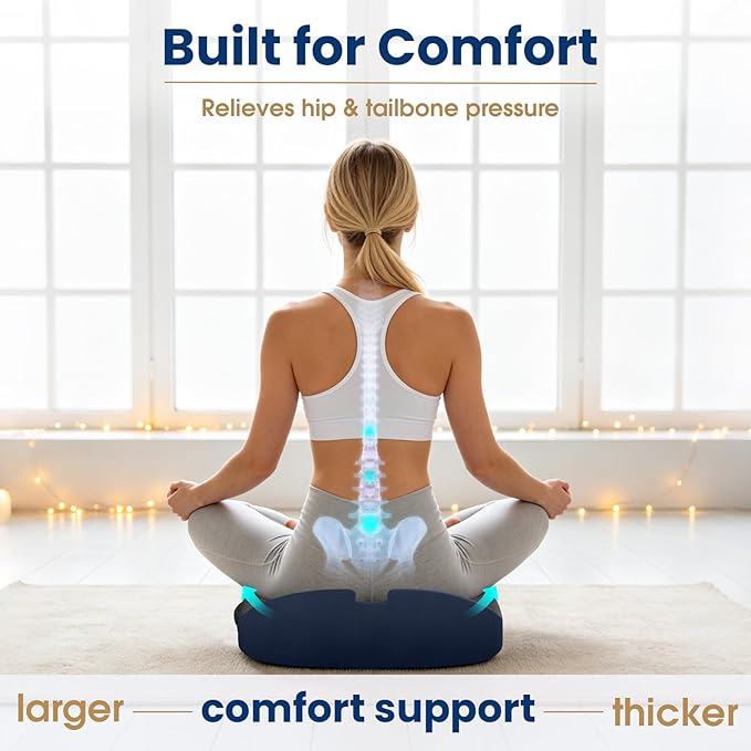 Seat Cushion,Thick Memory Foam Cushions for Office Chair, Car Seat, Airplane, Relieving Pressure Tailbone Sciatica Back Pain for Long Sitting Office Workers, Car Drivers Blue