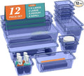 ElegantArray 12 PCS Drawer Organizer Set, 4 Sizes Tool Storage Trays, Clear Plastic Makeup Vanity Organizer and Storage Bins for Stationeries, Multiple Gadgets for Office, Bedroom, Navy Blue