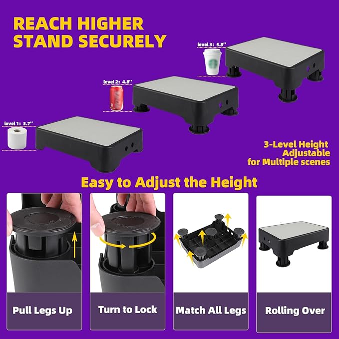 Adjustable Step Stool, 700 LBS Capacity Safety Bed Step for Seniors, Exercise Setp Platform, Portable Stair Assist for Elderly, Wide Step up for Kitchen, Car, Bedside & Shower, Grey