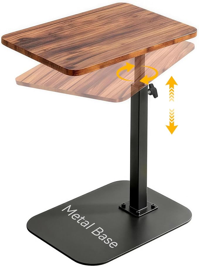 Adjustable TV Tray Table, 360° Swivel C-Shaped End Table that Slides Under Couch, Sofa, Bed, Recliner Chair, Small Side Table Desk for Laptop, Food Eating, Living Room, Bedroom, Small Spaces