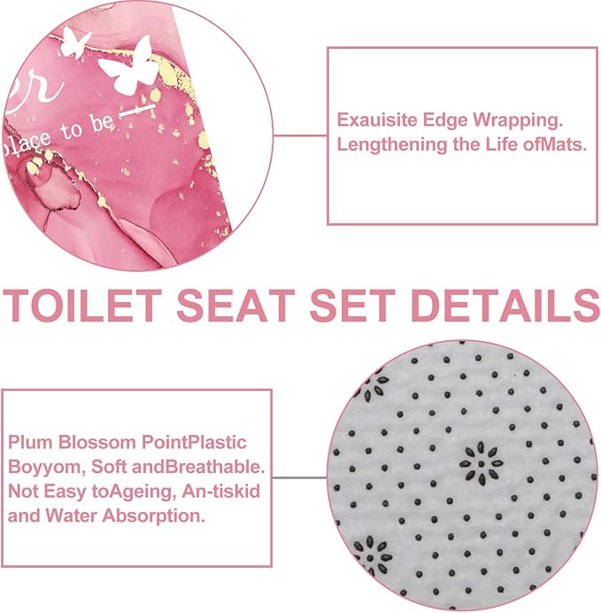 4Pcs Family Marble Shower Curtain Set,Light Pink Home Inspirational Bathroom Sets with Shower Curtain and Rugs, Bathroom Decor Set,Waterproof Bathroom Curtains Shower Set,with 12 Pcs Hooks