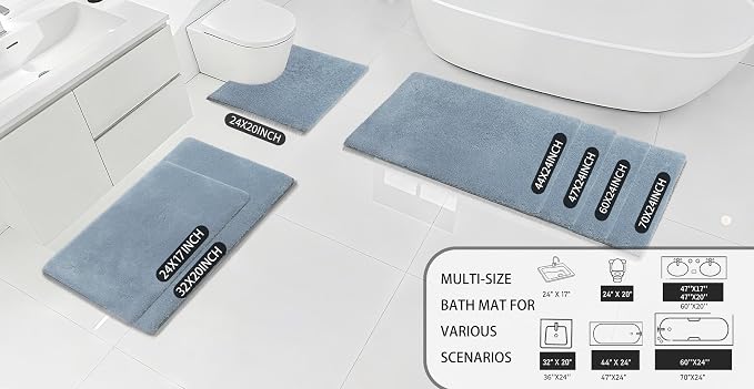 MINIDEAR Toilet Rugs 24x20 - U Shaped Light Blue Thick Memory Foam Contour Rugs,Ultra Soft & Plush Fluffy, Non-Slip, Quick Dry, Absorbent Washable Floor Microfiber Mat for Home Decor Accessories