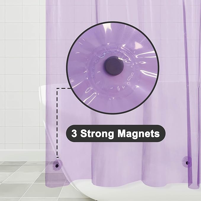 Barossa Design Shower Curtain Liner - Premium Clear Lavender PEVA Shower Liner with 3 Magnets and Metal Grommets, Waterproof Lightweight Standard Size Bathroom Curtains - Translucent Lavender