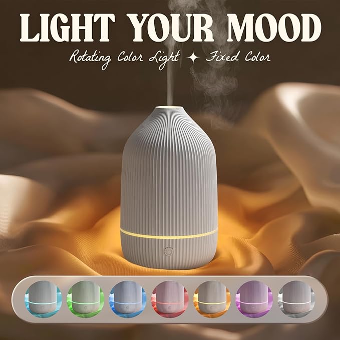 Essential Oil Diffuser, 2Pack, 100ml Aromatherapy Diffuser, Mini Ultrasonic Diffuser for Essential Oil, Home, Office, Cool Mist Humidifier with 7 Led Light, Auto Shut-Off, White & Black