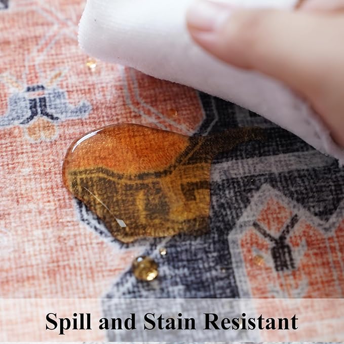 Hallway Washable Runner Rug - 2'6x12 Kitchen Rugs Entryway Rug Runner Vintage Soft Floor Mat Non Slip Indoor Farmhouse Carpet for Bathroom Living Room Bedroom (2'6''x12', Orange)