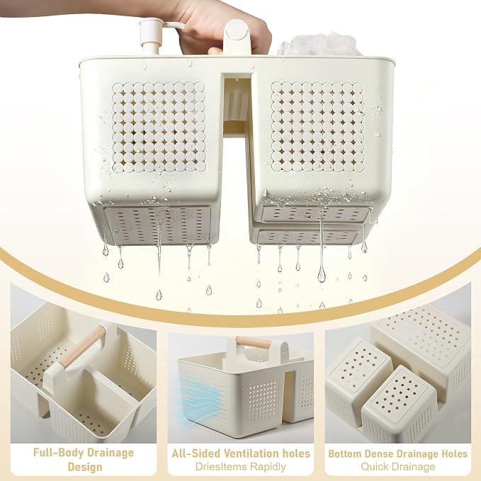 JiatuA Shower Caddy Basket Portable Caddy Organizer with Handle Cleaning Supplies Caddy Plastic Tool Storage for Bathroom Kitchen College Dorm Bedroom, Beige