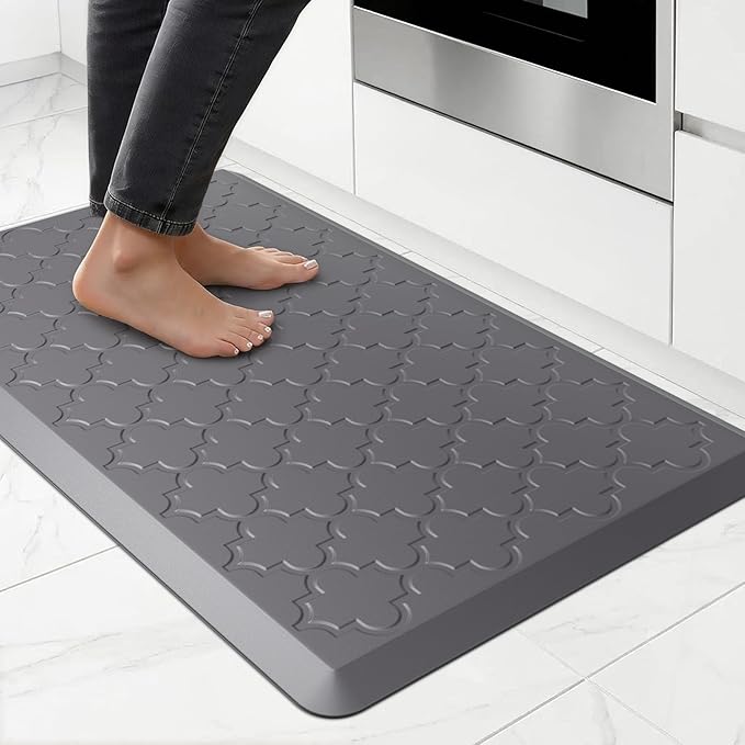 Kitchen Mat Cushioned Anti Fatigue for Floor, Non-Slip Waterproof Comfort Rug for Kitchen Sink, Standing Desk & Laundry, 17.3"x29", Grey