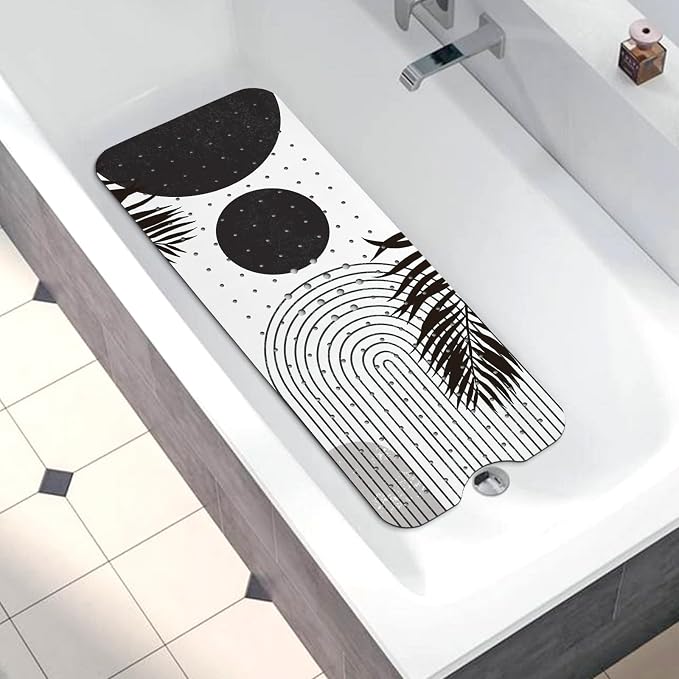 Bathtub Mat Non Slip, Bohemia Extra Long Bath tub Mat Shower Floor Mat with Suction Cups and Drain Holes for Adults Kids Elderly 40 X 16 Inch