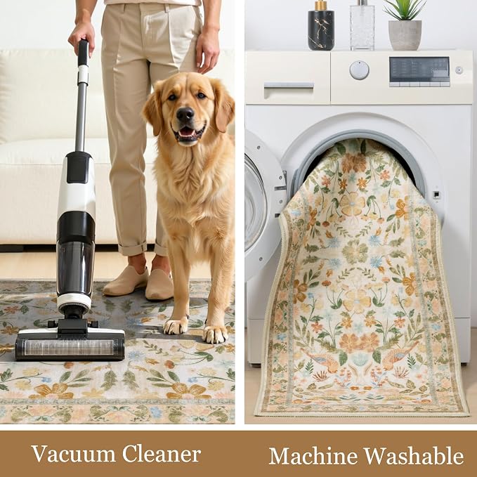 HEBE Boho Kitchen Rugs Sets of 3, Non Slip Washable Kitchen Mats for Floor, Farmhouse Kitchen Carpet Runner Rug Set for Sink, Stove, Laundry Room & Hallway