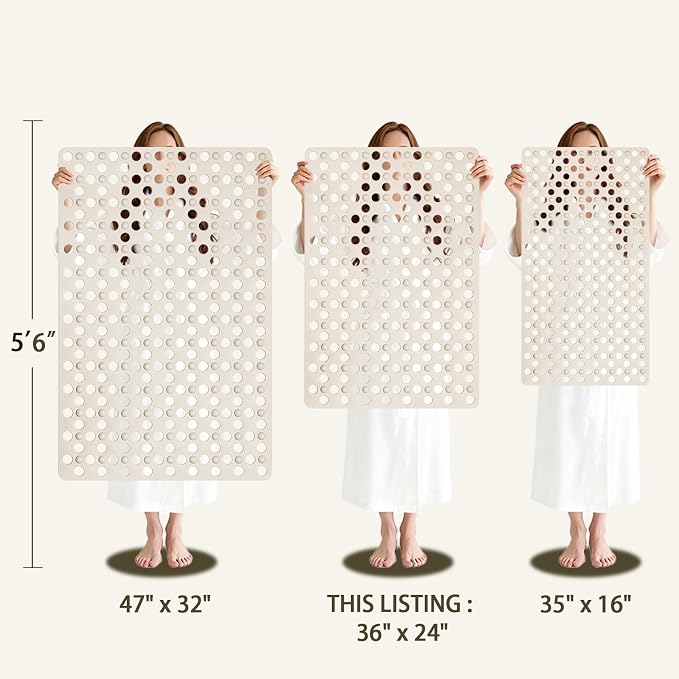 Tiamo Large Bathtub Mat 20.87" x 33.86",Non Slip Shower & Tub Mat for Elderly & Pregnant Women,Big Suction Cups,Quick Drain,Soft & Durable,Apricot