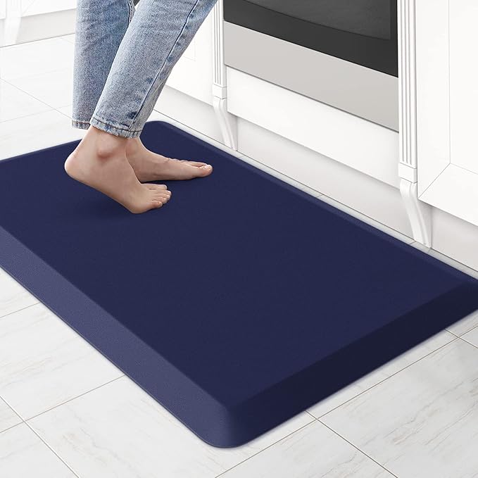 KitchenClouds Kitchen Mat Cushioned Anti Fatigue Kitchen Rug 0.8inch Water Resistant Non Slip Kitchen Rugs and Mats Standing Desk Mat Comfort Floor Mats for Kitchen Sink Office (17.3"x28", Blue)