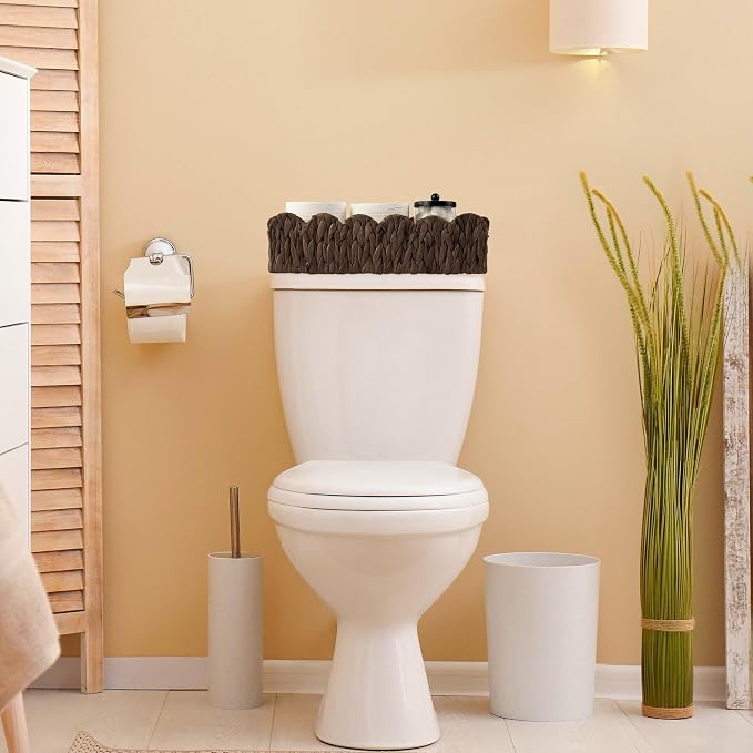 Toilet Paper Storage Basket Bathroom Counter Organizer Wicker Baskets for Organizing Cute Basket for Bedroom Nursery Room Kitchen Bathroom Decor -Dark Brown