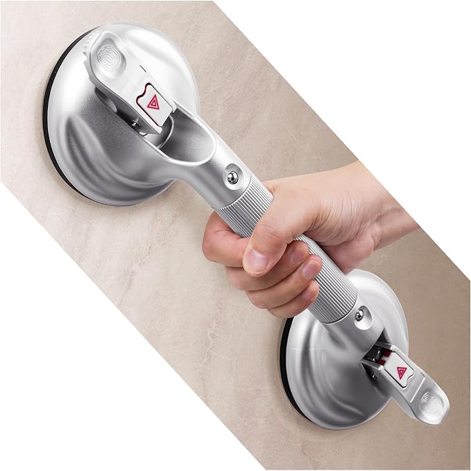 Grab Bars for Bathtubs and Showers, 17-inch Upgraded Safety Suction Grab Bar for Shower, Tools-Free Installation for Bathroom Wall, Shower Handles for Elderly with Enlarged Suction Cup - Silver