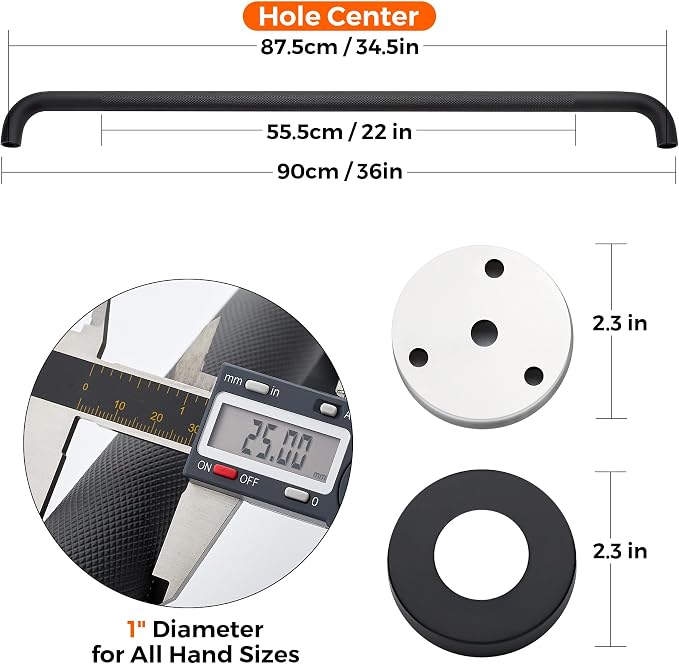 Grab Bars for Shower, 2 Pack 36-Inch Anti Slip Shower Handles for Elderly, Safety Shower Grab Bar, Stainless Steel Handicap Grab Bars for Bathroom (Black 1" Diameter)