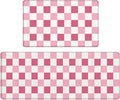 Bulijojo Pink Plaid Anti Fatigue Kitchen Floor Mats Set of 2 Waterproof Kitchen Sink Runner Rug Standing Mat Cushioned Kitchen Rugs Comfort Doormat 17"x47"+17" x30“
