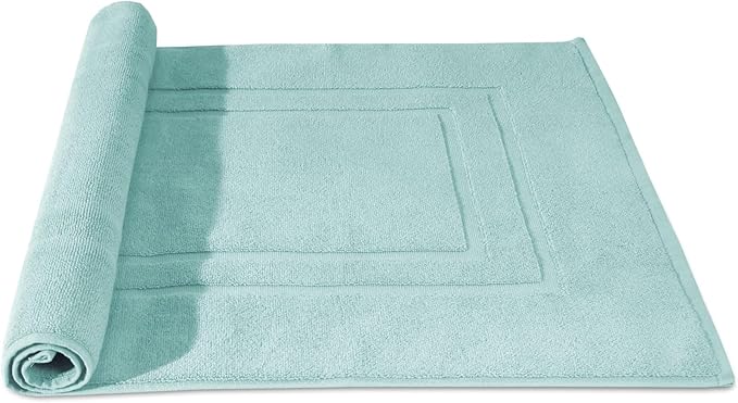 Feather & Stitch 2 Piece Towel Like Bath Mats (30x21 Inch) 100% Cotton Terry Bath Mats, Bathroom Shower Floor Mats [NOT A Bathroom Rug], Soft Absorbent Washable Mats - Sea Foam