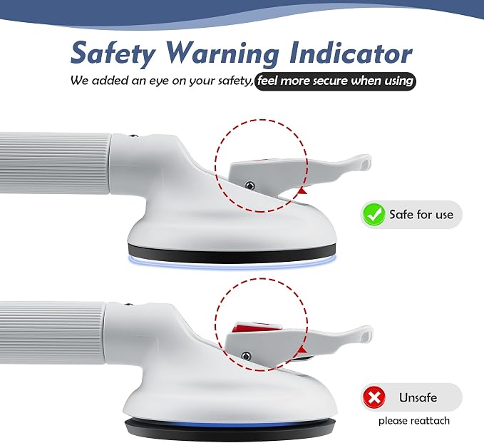 Grab Bars for Bathtubs and Showers, 18.5-inch Upgraded Safety Suction Grab Bars for Shower, Tools-Free Installation for Bathroom Wall, Shower Handles for Elderly with Enlarged Suction Cup - White