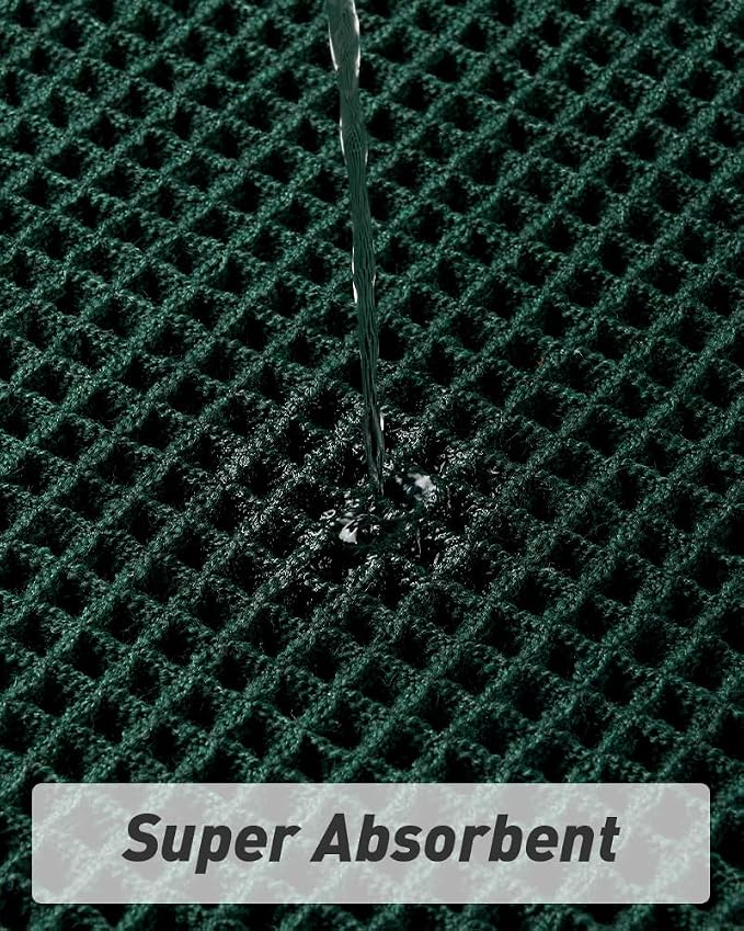 AMOAMI Upgraded Waffle Bath Mat, Super Absorbent Non Slip Bath Mats for Bathroom Floor, Machine Washable Bathroom Rugs with Tassels, Rubber Backed Bathroom Mats, Ultra Soft, 17" x 24", Dark Green