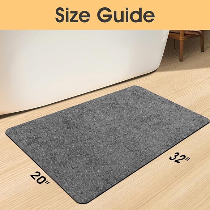ACCUMTEK Non Slip Bath Mat, Thin Bathroom Rugs Fit Under Door, Quick Dry Bath Mats, Machine Washable Bath Rugs for Bathroom, Bathtub & Kitchen, Charcoal Gray/Checkered/32 x20