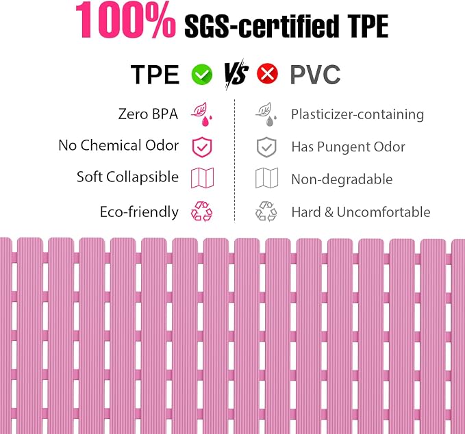 Shower Mat Non-Slip Bath Mat for Tub and Shower Stall,236 Suction Cups with Drain Holes, Quick Dry Machine Washable, Extra Grip for Stand Up Showers, Bathroom Essentials 24x24 Inch (Pink)