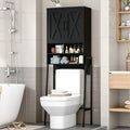 Vabches Over The Toilet Storage Cabinet, Farmhouse Over Toilet Storage Cabinet, Metal Frame with 2 Barn Doors, Home Space-Saving Toilet Rack for Bathroom, Toilet, Laundry Room,Black