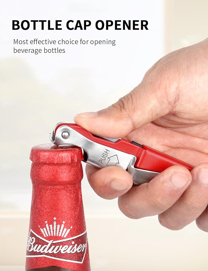 CORKAS Wine Key - Professional Handcrafted Heavy Duty Waiter Corkscrew, Compact Wine Opener with Double Hinged, Foil Cutter and Bottle Opener, Gifts for Severs, Sommelier, Bartenders (4Pack-Red)