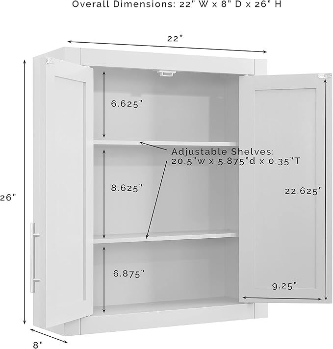 Crosley Furniture Savannah Wall Mounted Bathroom Storage Medicine Cabinet with Shelves, White